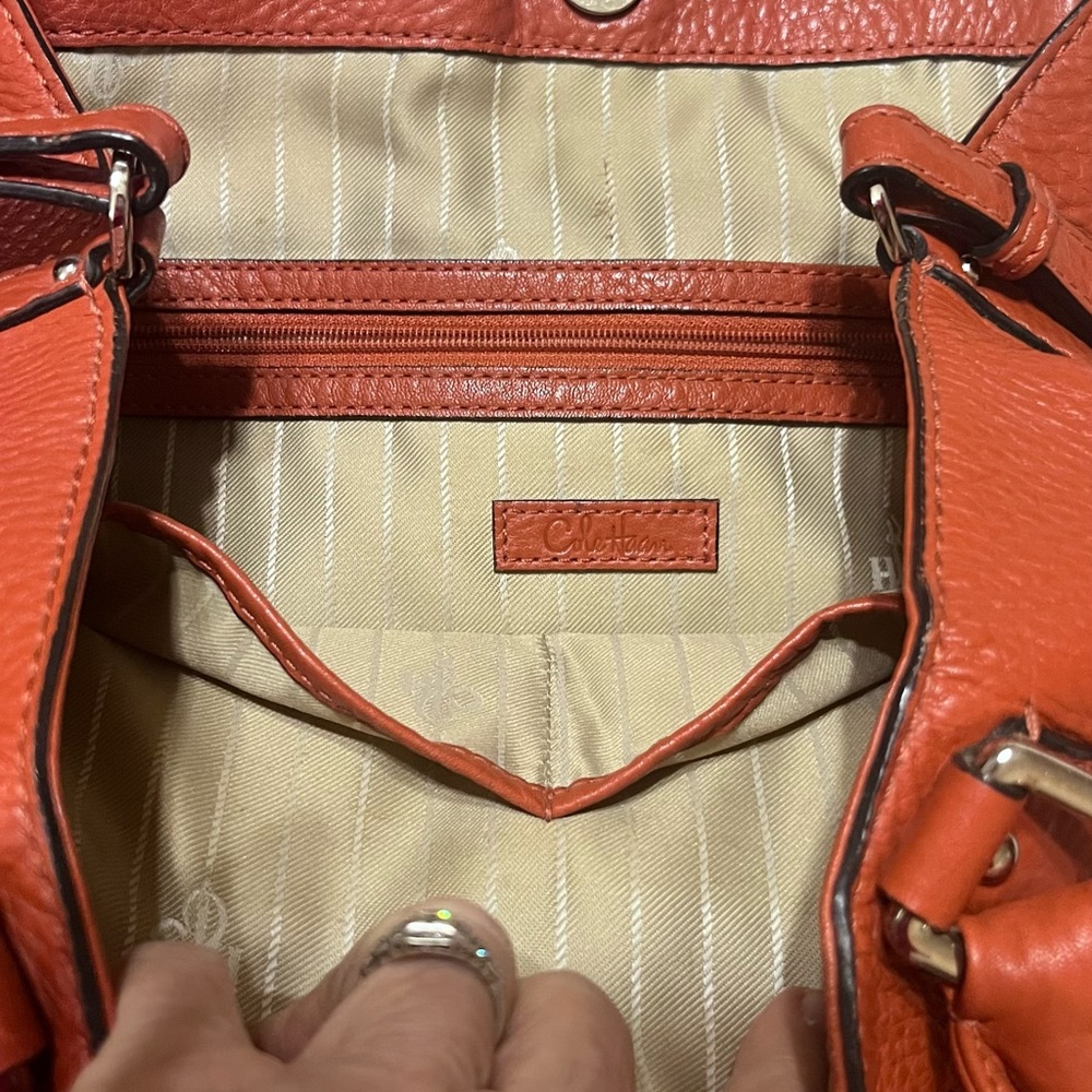 Cole Haan Large Burnt Orange Pebbled Leather Handbag Hobo Detachable Strap - Picture 7 of 12